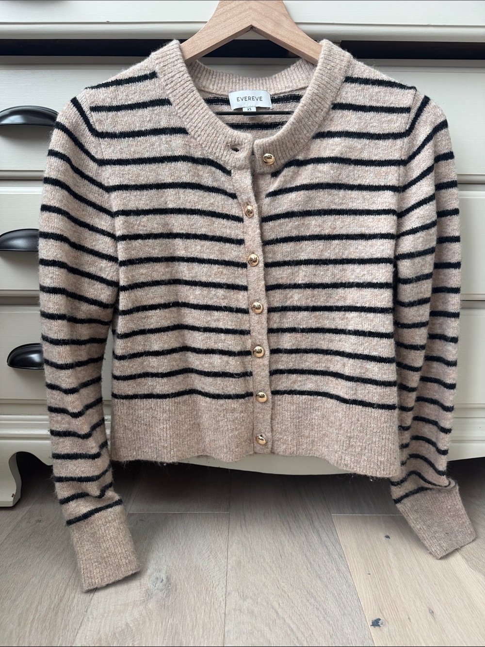 Evereve Striped gold Button-Front Cardigan